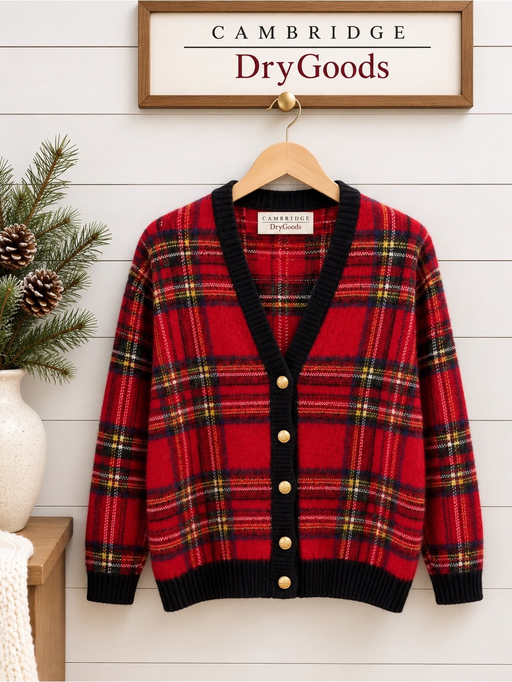 CAMBRIDGE Dry Goods Red Tartan Mohair Blend Cardigan Size M